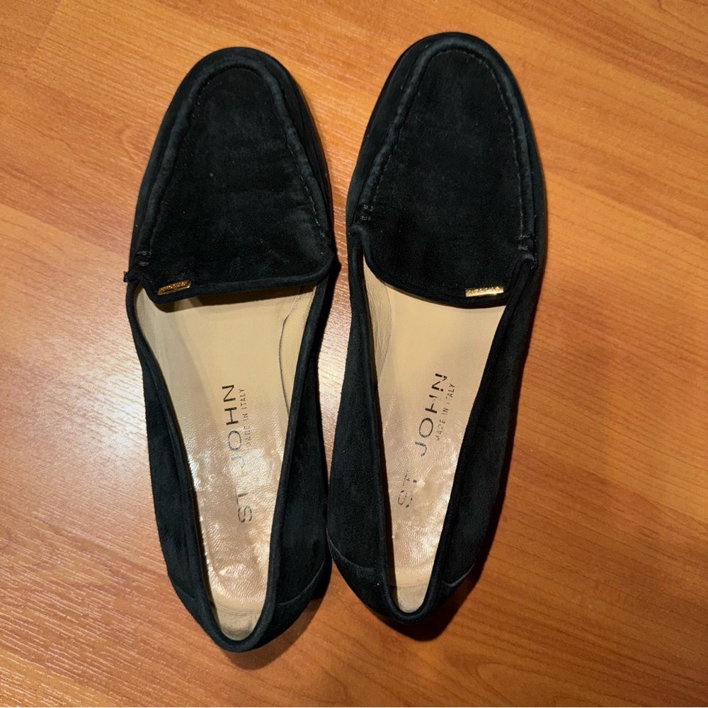 St. John Black Suede Loafers
